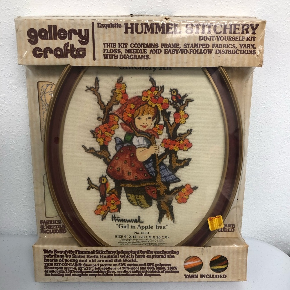 Gallery Crafts Hummel stitchery Girl in Apple Tree